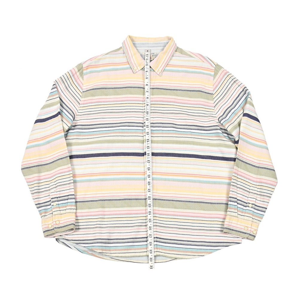 Carbon 2 Cobalt Shirt Mens Large Striped Long Sleeve Two Ply Cotton Beach Casual - Picture 4 of 8
